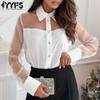 Camicette e camicie con collo a polo a maniche lunghe con stampa tinta unita primavera autunno moda casual da donna