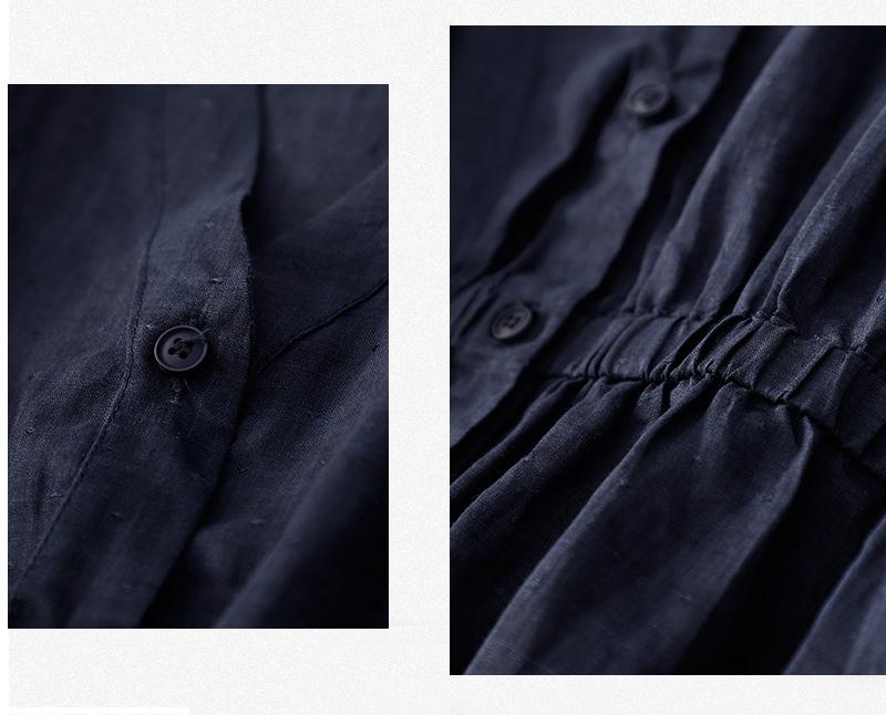 2025 Spring/Summer Women's V-neck Waist-Cinching Cotton Linen Top - Loose, Slimming, Versatile, Five-Sleeve Shirt