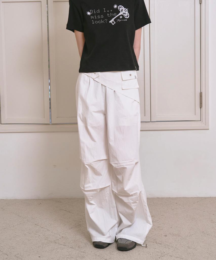 THE GREEN LAB Star Stud Belt Parachute Pants [White]