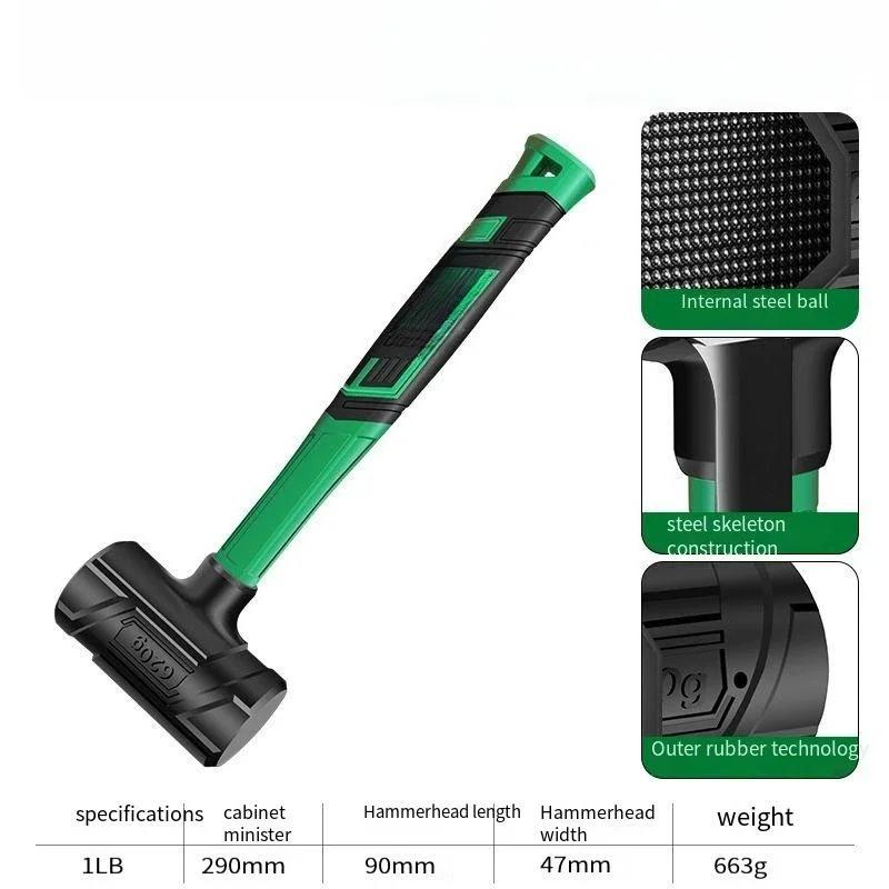 Shockproof Rubber Hammer with Non Slip Handle and Steel Ball for Woodworking Household Hand Tool