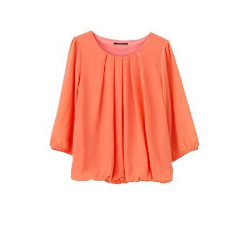 Elegant plissert bluse avslappet ensfarget chiffonskjorte dametopper vår sommer trekvart erme klær Blusa Mujer 25899