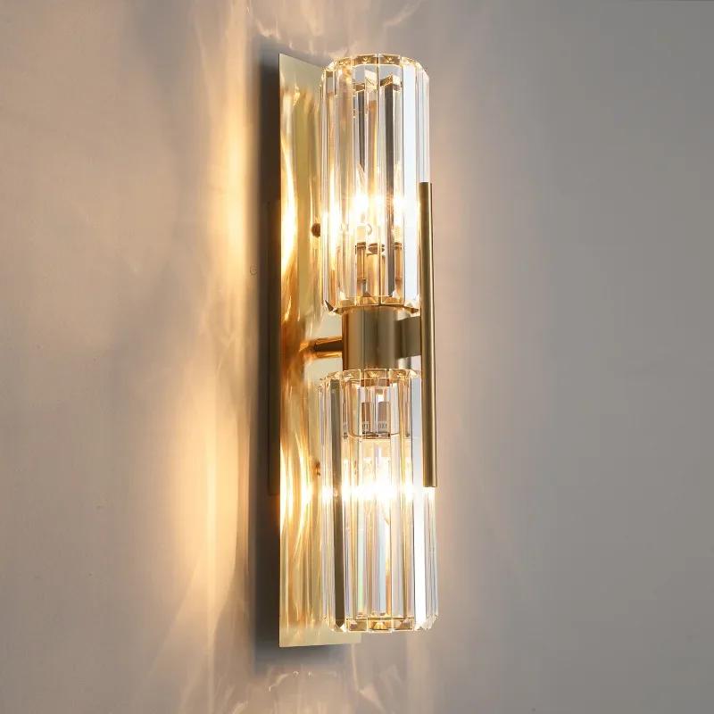 Postmodern Crystal Luxury Living Room Gold Wall Lamp Simple Bedroom Background High-end LED Indoor Lighting Fixtures Sconce