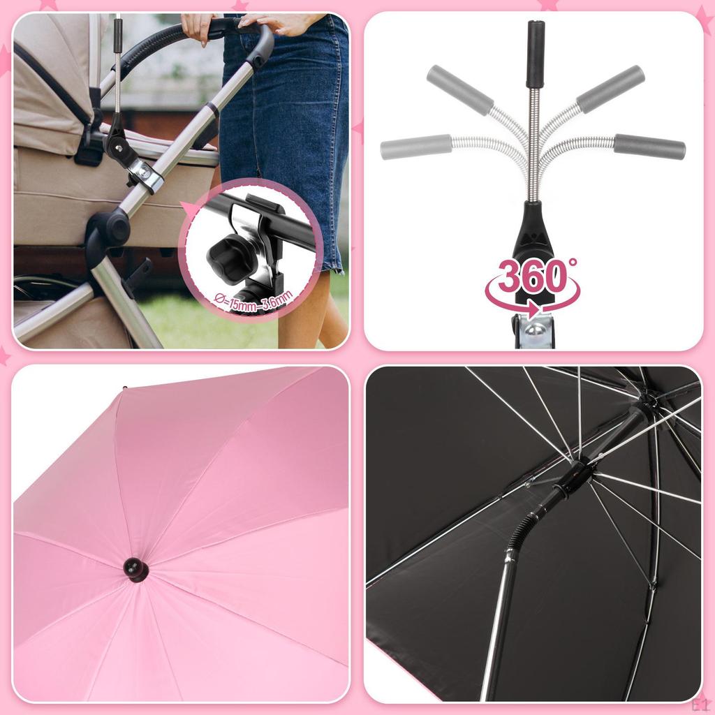 33" Baby Pram Umbrella, Stroller Umbrella with Adjustable Fixing Clamp, Sun Cover for Bike