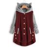 Autumn and Winter Button Hooded Cat's Ears (Steamed Cat-ear Shaped Bread) Plush Coat Irregular Color Matching Coat Women