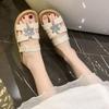 Flower Fairy Wind Beach Shoes Female Summer Wear 2025 New Super Fire Soft Sole One-word Drag Rhinestone Flat Slippers