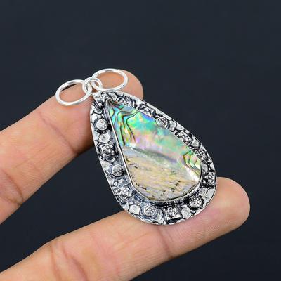 Pendente Matrimoniale Unico Nuovo in Argento Sterling a Forma di Pera con Pietra di Conchiglia di Abalone, per Sorella, con Incastonatura
