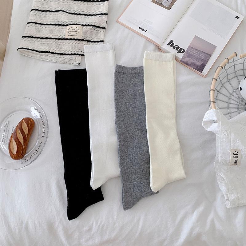 Knee Socks Children'S Black Thin Leg Stockings Ins Spring And Autumn Outer Wear Japanese College Style Solid Color Versatile Jk Socks