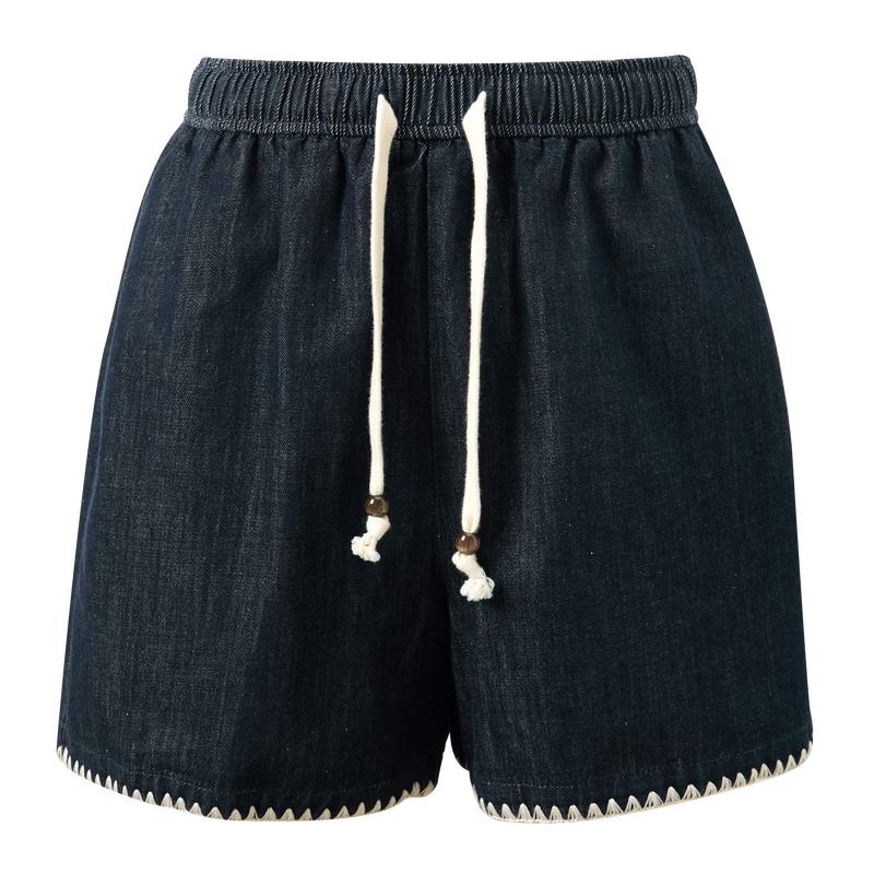 Sancai High-Waist Shell Embroidered Wide-Leg Denim Shorts XL