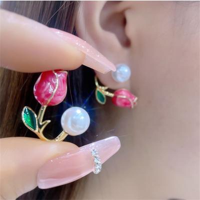 Fashion Korean Enamel Tulip Ear Stud Earrings for Women Girl Gift Jewelry Wholesale