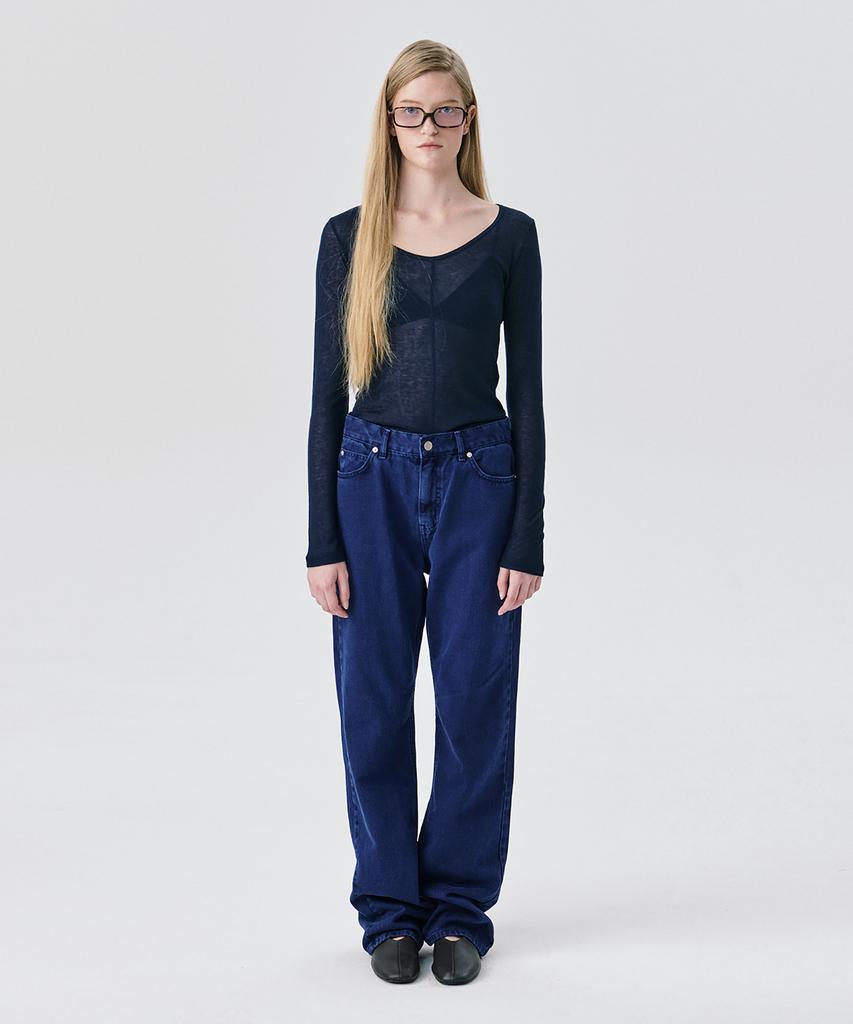 WNDERKAMMER U-Neck Sheer T-Shirt_Navy