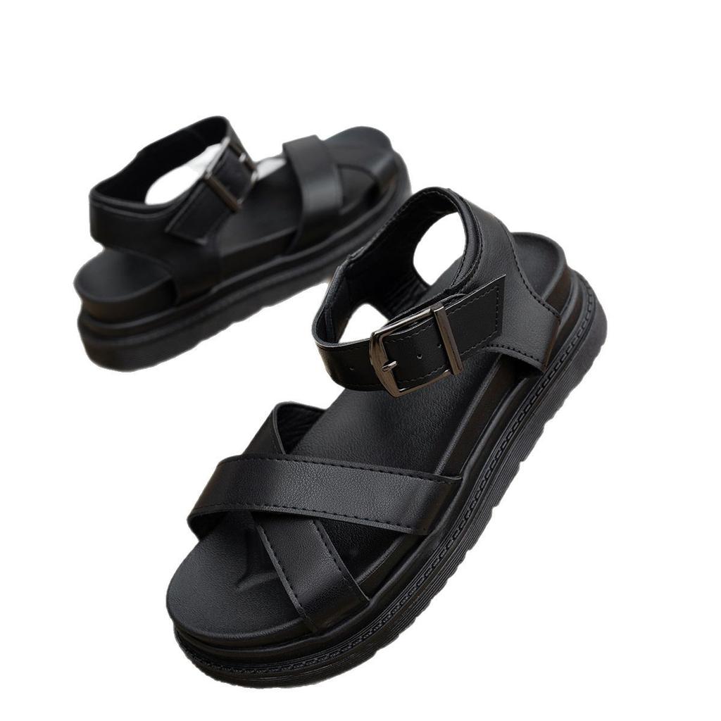 2025 Sommer Damenschuhe in Übergröße Römersandalen mit dicker Sohle für draußen Damen Cross einfarbig Schnalle Muffinsohle Einzelne Schuhe