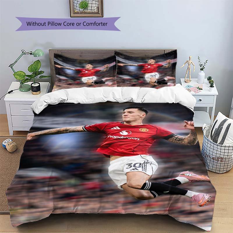 Manchester United Soccer Player Action Bedding Set, Football Match Shot Duvet Cover, 3Pcs Bed Set with 2 Pillowcases for Bedroom Decor, No Comforter
