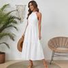 Summer neck sleeveless white cotton and linen dress for women with waist and thin pendulum A word medium and long holiday sand