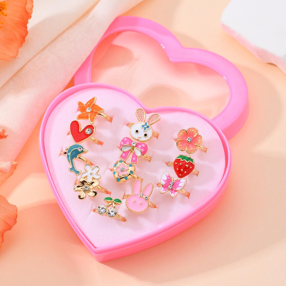 Inel Deschis din Aliaj de Zinc Cutie Cadou 12 Piese – Stil Dulce & Cool, Ideal pentru Zile de Naștere sau Suveniruri