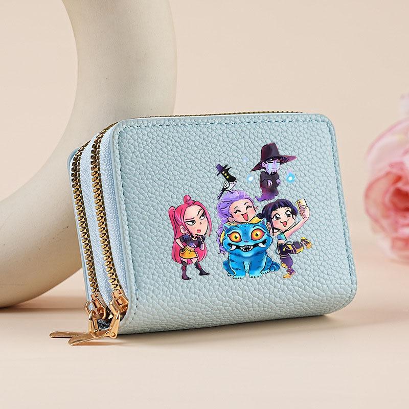 Kpop Hunter Witch Crew Classic Pebble Leather Coin Purse Short Accordion Wallet with Dual Zippers, Multi-Slot Card Holder