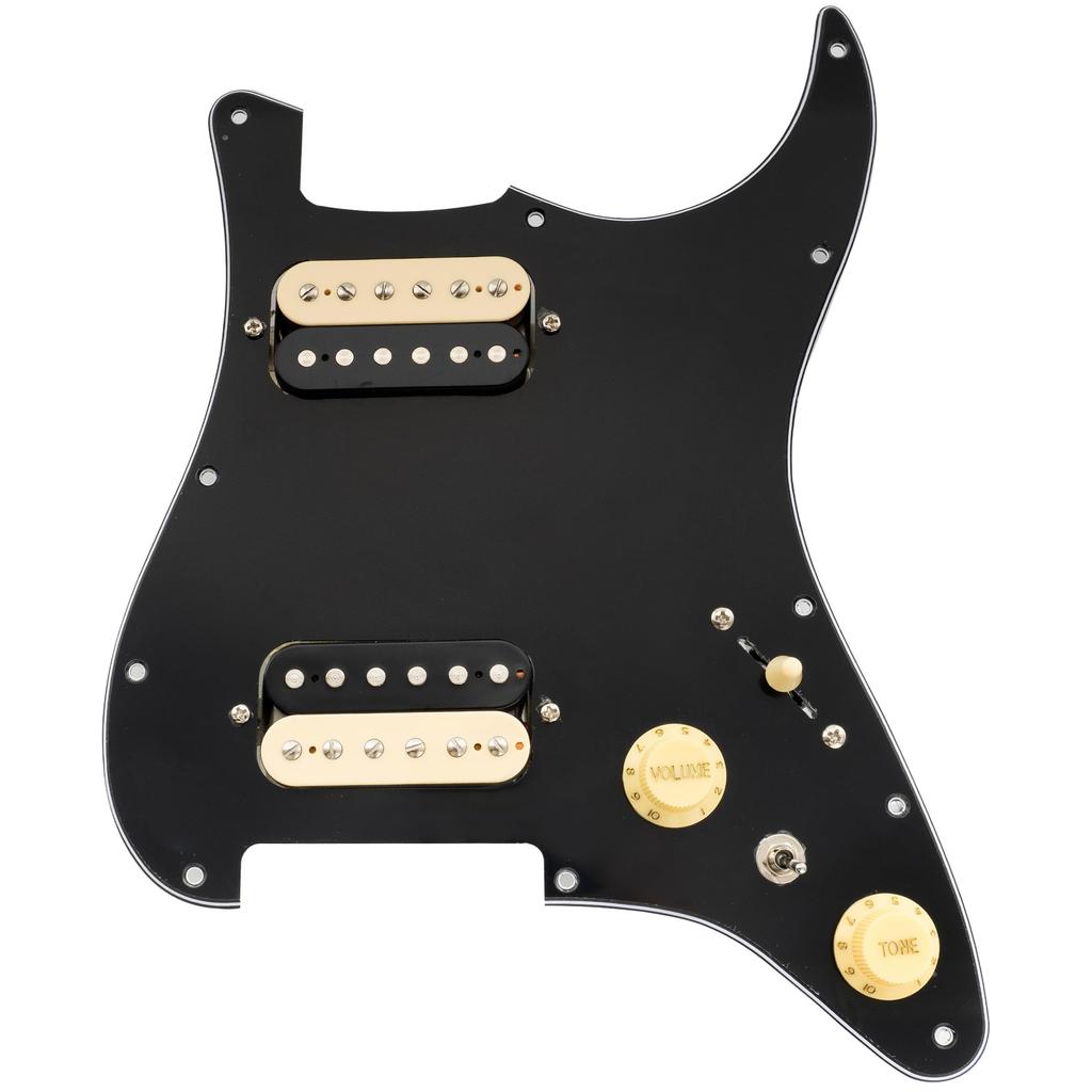 Musiclily Pro SE ST-HH-OMHA Prewired Pickguard with Alnico 5 Humbucker and Mini Toggle Switch for Strat Electric Guitar, 3-Ply Black, Zebra Pickups