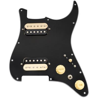 Musiclily Pro SE Prewired Pickguard with Alnico 5 Humbucker and Mini Toggle Switch for Strat Electric Zebra Pickups ST-HH-OMHA Guitar, 3-Ply Black,