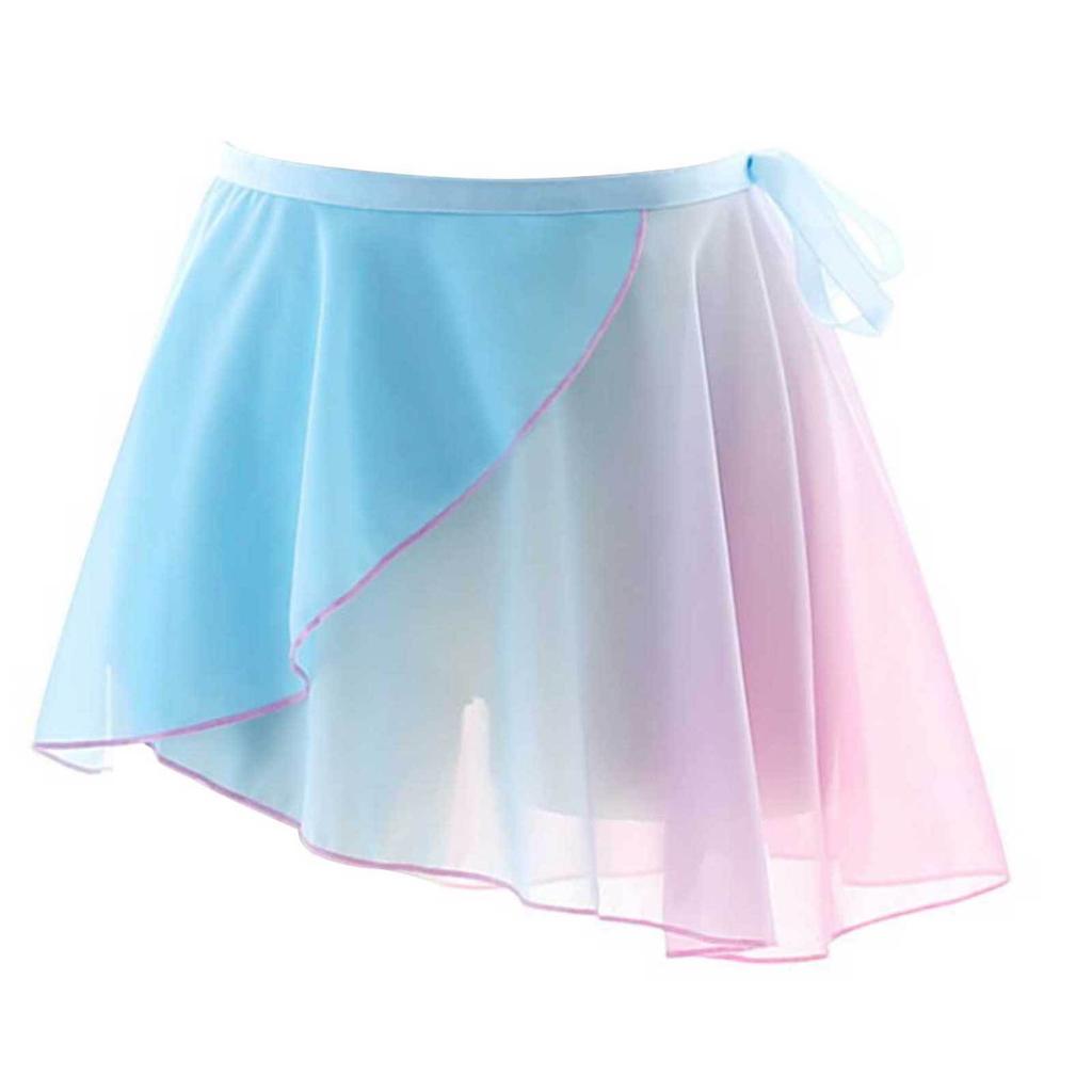 Womens Lace-up Gradient Chiffon Wrap Skirt Ballet Dance Training Gymnastics Performance Asymmetric Mini Skirt