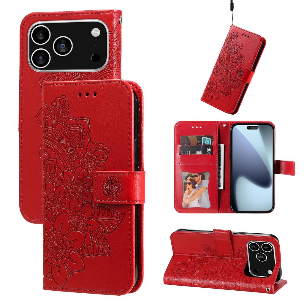 For iPhone 17 Pro Case Floral Pattern PU Leather Wallet Stand Phone Cover