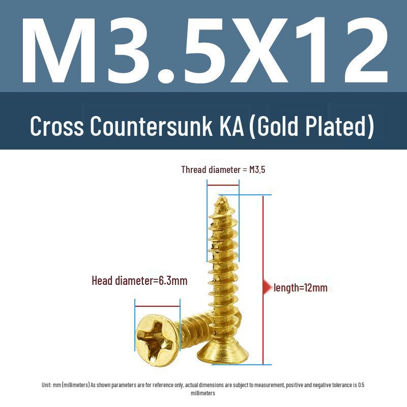 Yigu Gold-Plated Carbon Steel Self-Tapping Screws: Countersunk Head, Flat Head, Pointed Tail, Sizes M2-M4, Ideal for Electronics.
