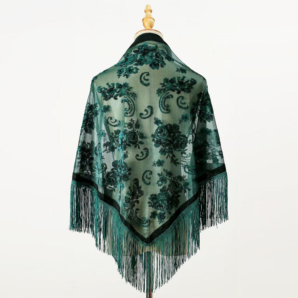 New Velvet Jacquard Tassel Triangle Shawl Retro Cheongsam Shawl Dress Banquet Shawl Triangle Scarf