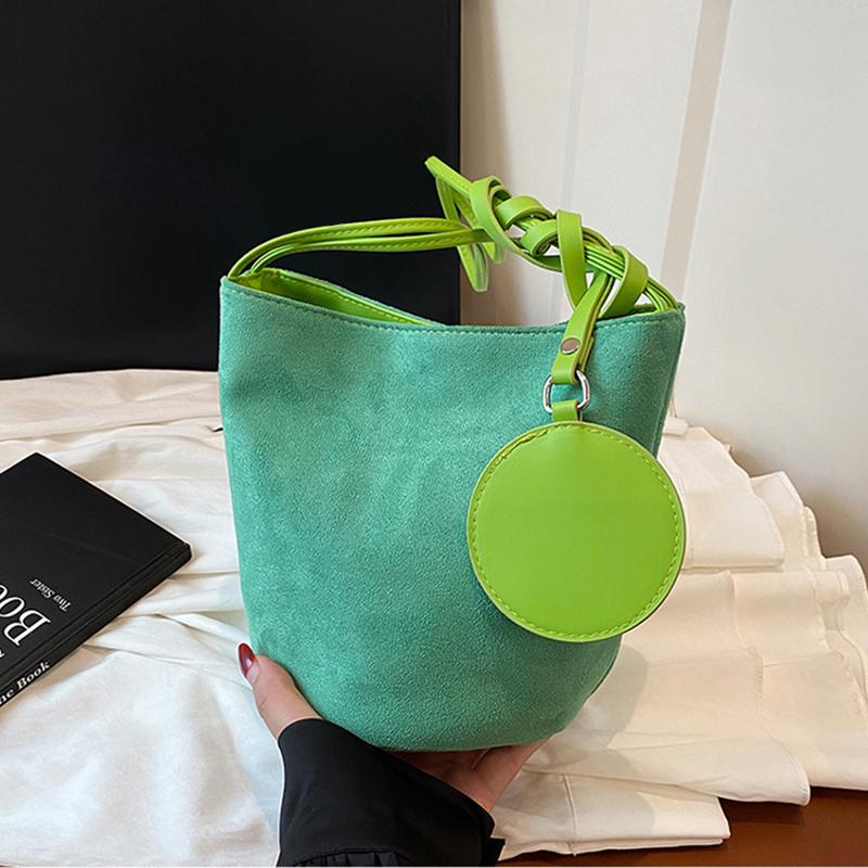 Solid Color Women Suede Shoulder Bucket Bags Large Capacity Versatile Ladies Underarm Tote Casual Female Phone Handbags Purse CLE