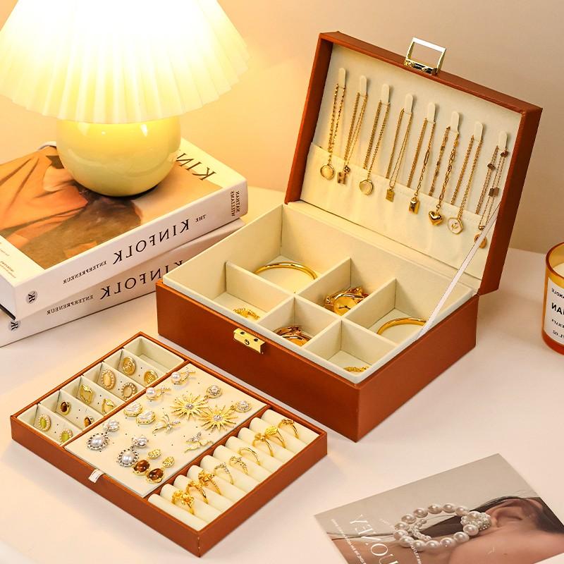 Double-layer locked storage box, jewelry box, jewelry box, stud earrings, ring box, necklace, jewelry packaging box.