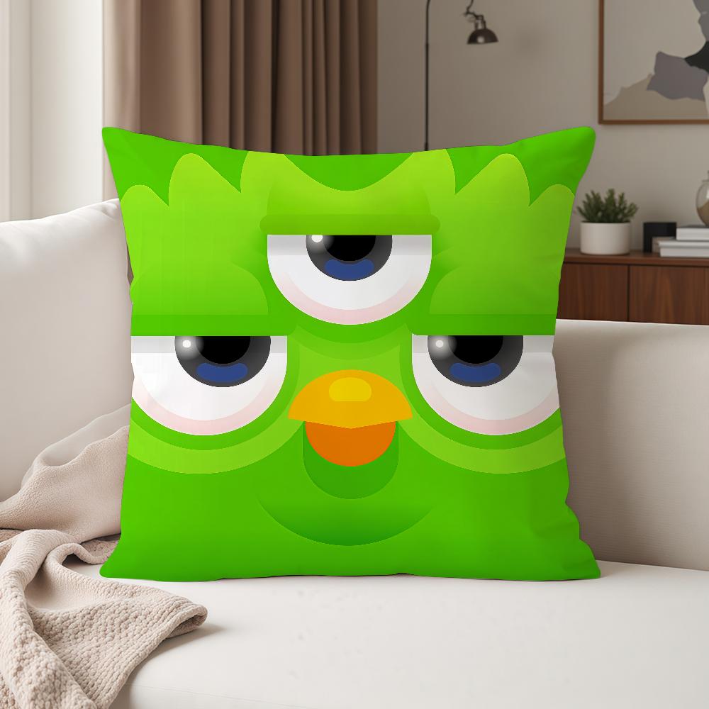 Educational Cartoon DDuolingo Pillow Case Suitable For Bedrooms Living Rooms Cars Home Decoration