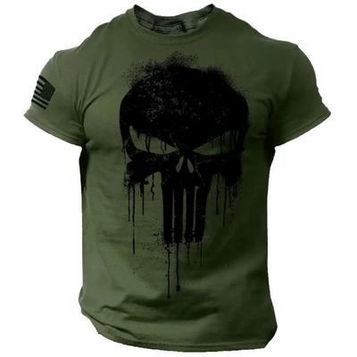 Herren T-Shirt mit 3D-Druck patriotisches militärisches Totenkopf-Motiv, kurzärmlig