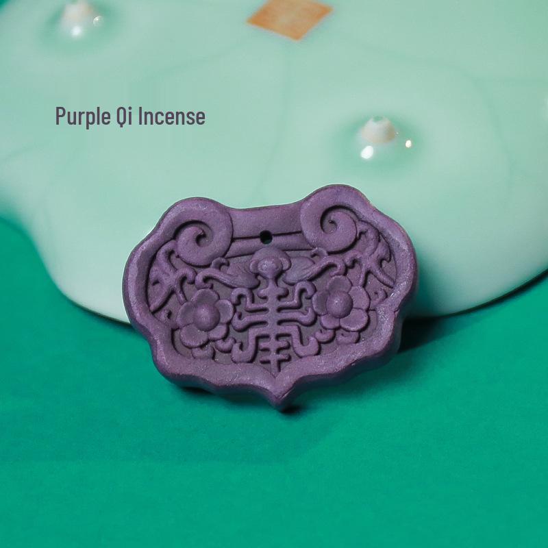He Xiang Car Pendant Incense - Longevity Lock Design, Natural Scented Handicraft 42*30mm