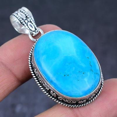 Natural Tibetan Turquoise Handmade 925 Sterling Silver Pendant 1.97" F3a42