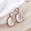 Korea New White Moonlight Cat's Eye Stone Earrings For Women Small Fresh Geometric Eardrop Elegant Ladies Temperament Zircon