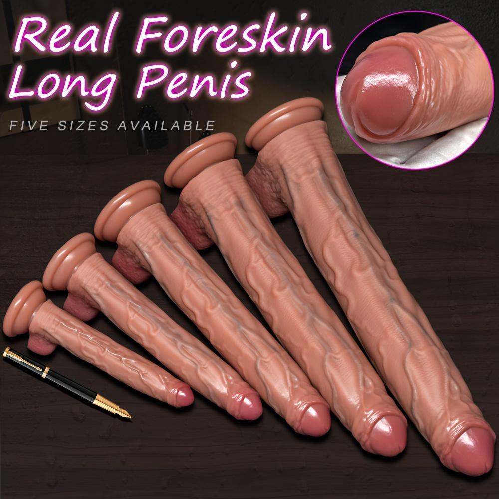 Strap-On Realistic Foreskin Dildo with Suction Cup–Liquid Silicone Huge Artificial Penis Harness,5 Sizes for Beginners To Advanced Players,Real Touch