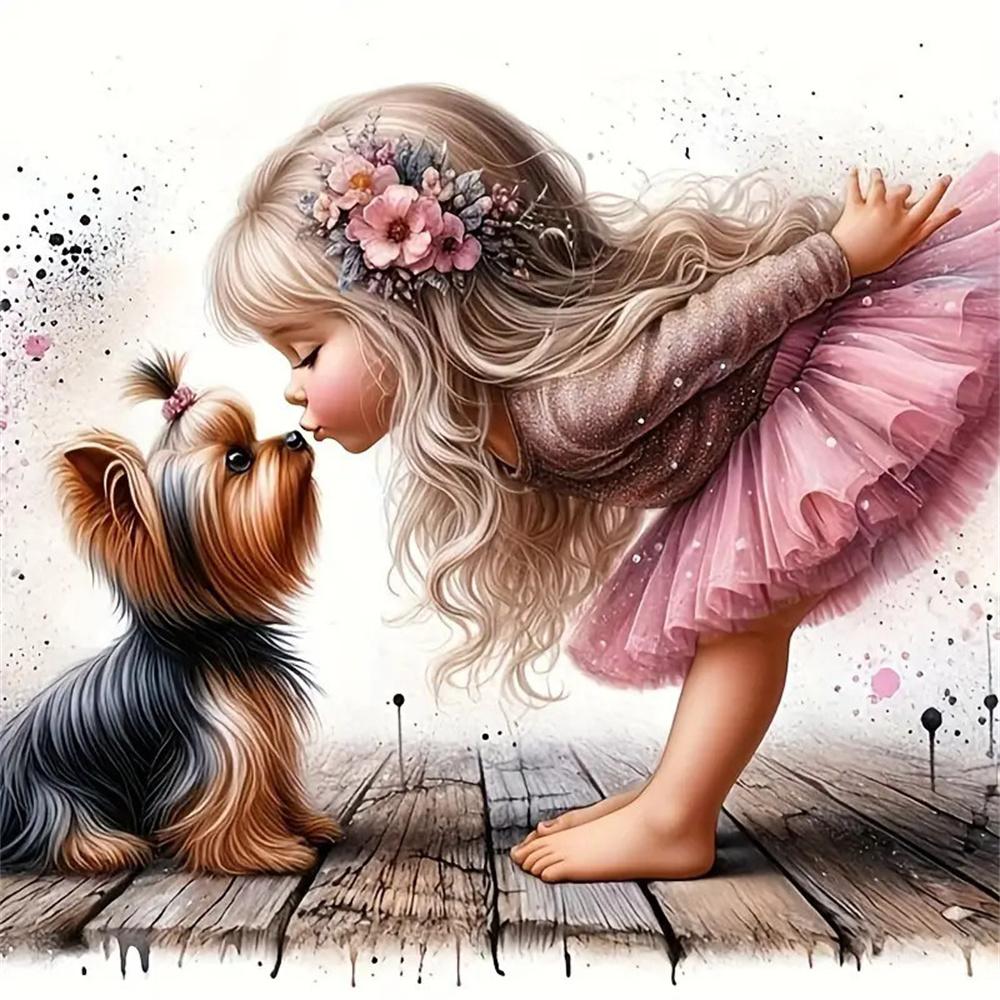 5d Diy Diamond Painting Girl Dog Portrait Diamond Embroidery Seaside Full Round Drill Cross Stitch Kits Gift