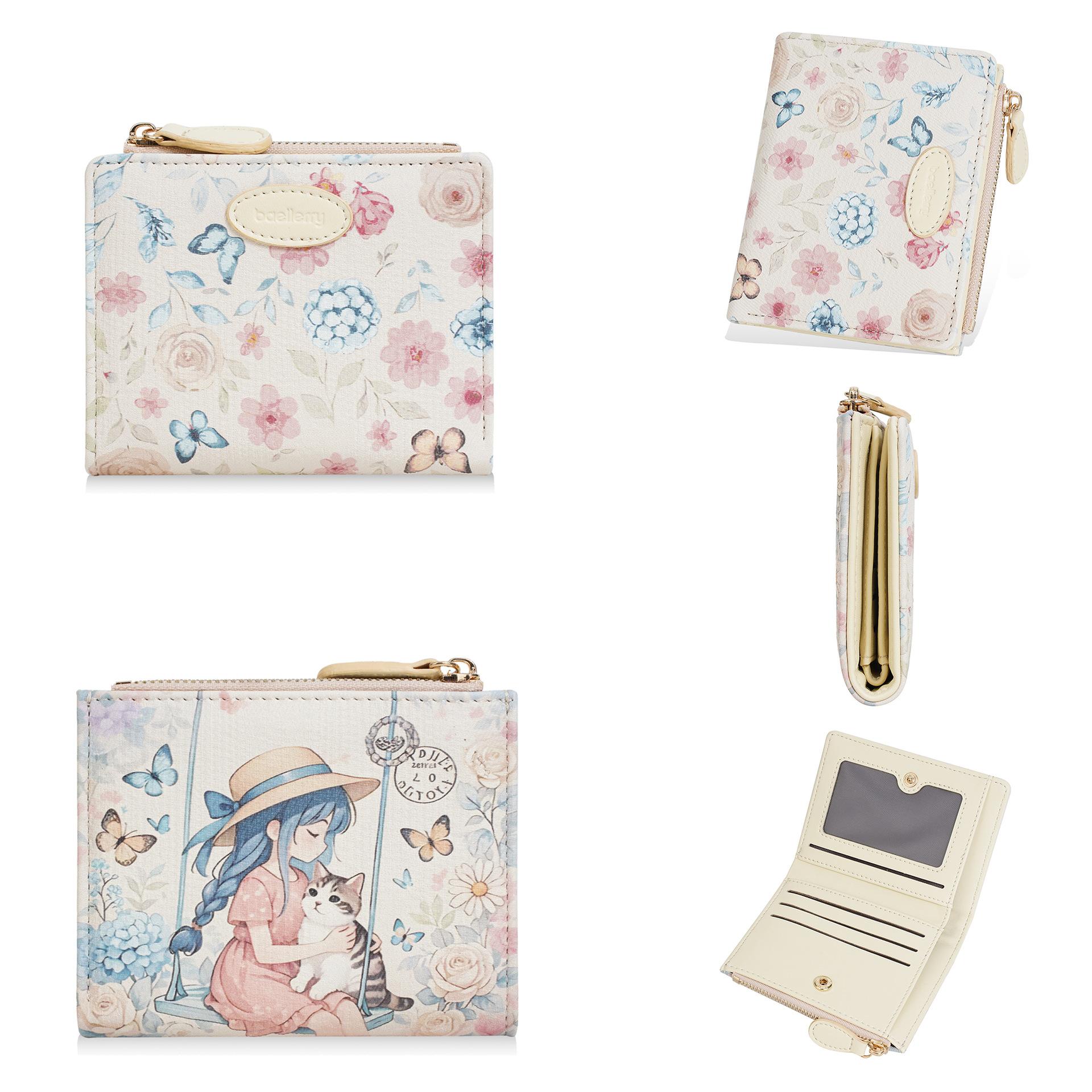 

Female Short wallet multi-functional printed card holders for women girl multi-slot coin purse