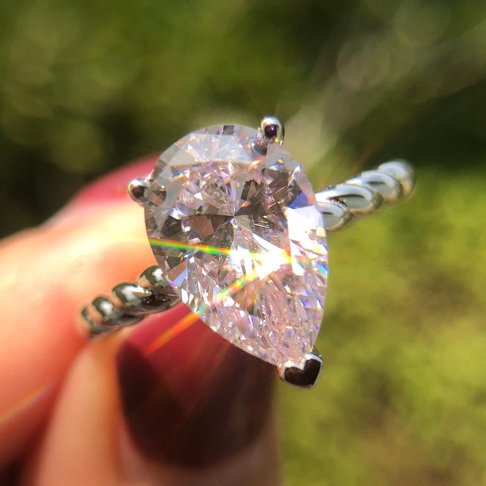 Tancise Classic 925 Sterling Silver  Zircon Ring Ladies Jewelry Wedding Promise   Party Gift