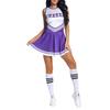 Womens Cheerleading Uniform Dance Costume Schoolgirl Cosplay Outfit Letter Print Sleeveless Dress with Socks Cheering Flower