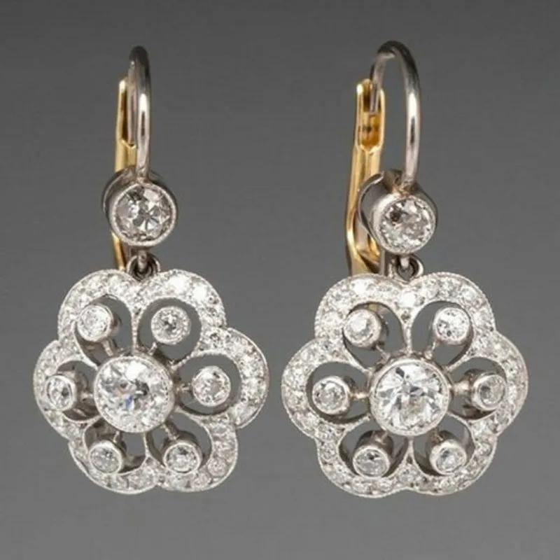 Винтажные Модные Серьги с Полыми Цветами и Стразами Женские Элегантные Круглые Персонализированные Свадебные Аксессуары