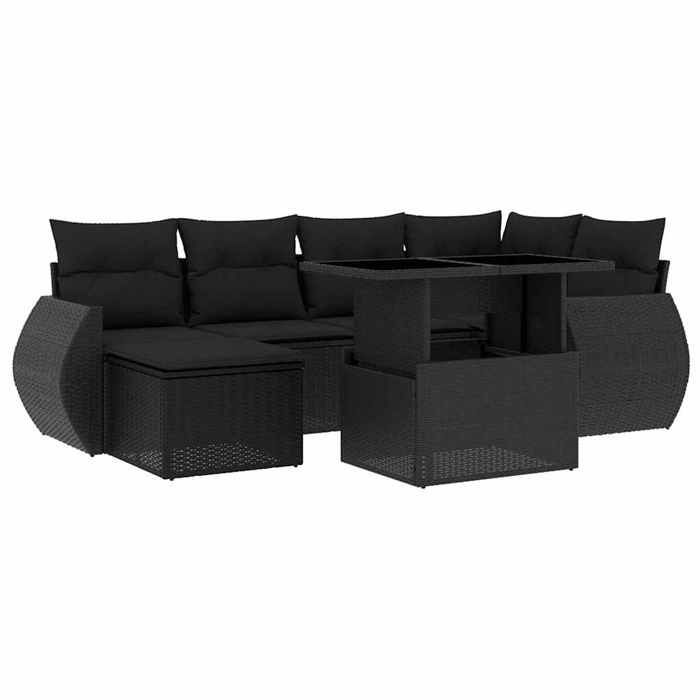 VidaXL Salon de jardin 7 pcs avec coussins noir résine tressée 3268675