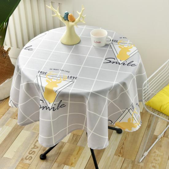 Tablecloth Nordic Style Plaid Print Round Shape Tablecloth Wrinkle Resistant Spill Proof Smooth Winter Table Cover Home Decor