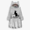 Women Fleece Embroidery Cat Ear Plus Size Hoodie Pocket Top Sweater Blouse