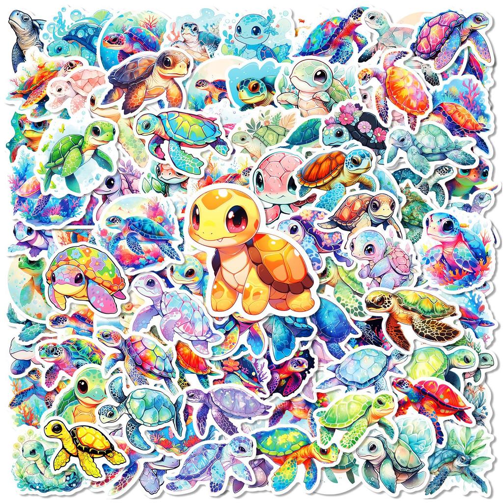 100 Divine Turtle Cartoon Turtle Stickers TEMU Blue Sea Divine Turtle Ocean Small Turtle Graffiti Stickers