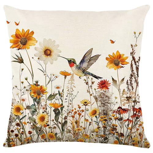 Heimdeko Kolibris & Schmetterlinge in Wildblumen Kissenmuster Kissenbezug Geeignet für Sofa Schlafzimmer Auto Kissenbezug