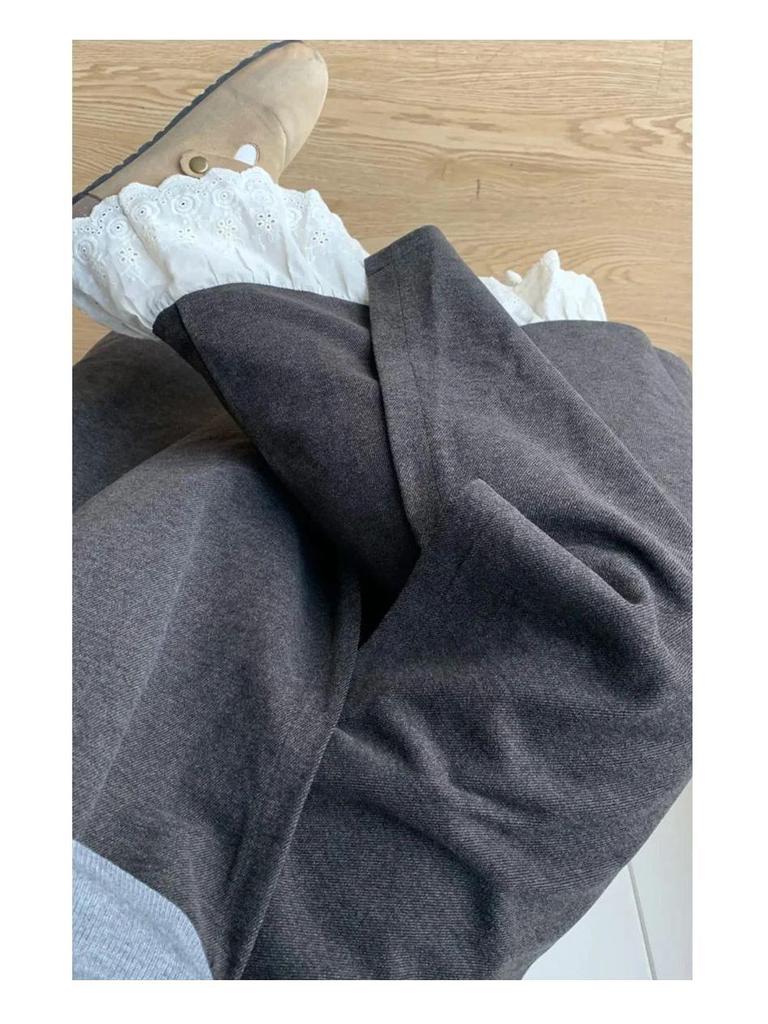 Patchwork Lace Trim High-Waisted Woolen Wide-Leg Pants for Women - Autumn/Winter Plus Velvet Casual Loose Fit.