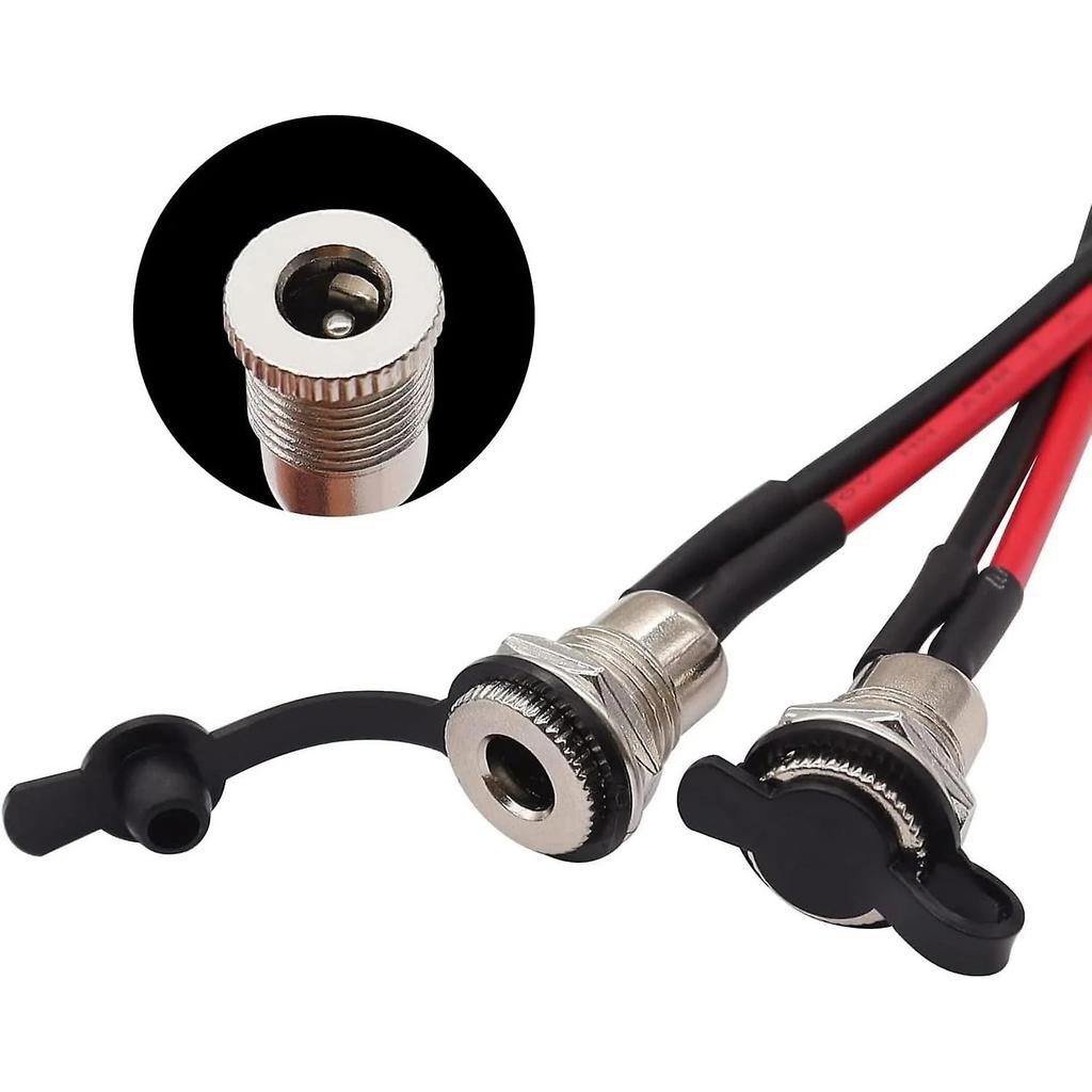 6PCS Female DC Thread Female Panel Adapter 5.5mm X 2.1mm Male 18AWG Wire DC Power Mount Female 2 Pin Solder