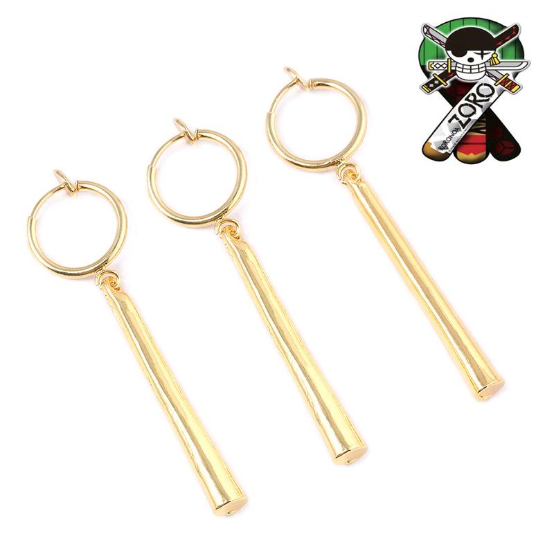 3Pcs/Set Cosplay Anime Roronoa Zoro Drop Earrings Unisex Long Pendant Fake Earring Ear Clip for Costume Prop Jewelry Accessories