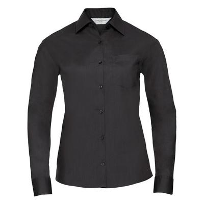 Camisa de Manga Larga Clásica de Polialgodón Fácil de Cuidar para Mujer/Dama de la Colección Russell