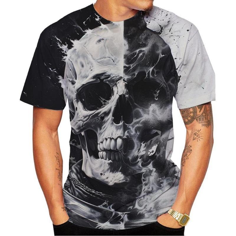 New Fashion Men's Women's Short Sleeve 3D Print Skull Pattern T-shirt Street Style Unisex Novelty Fashion Top Oversized 100-6XL