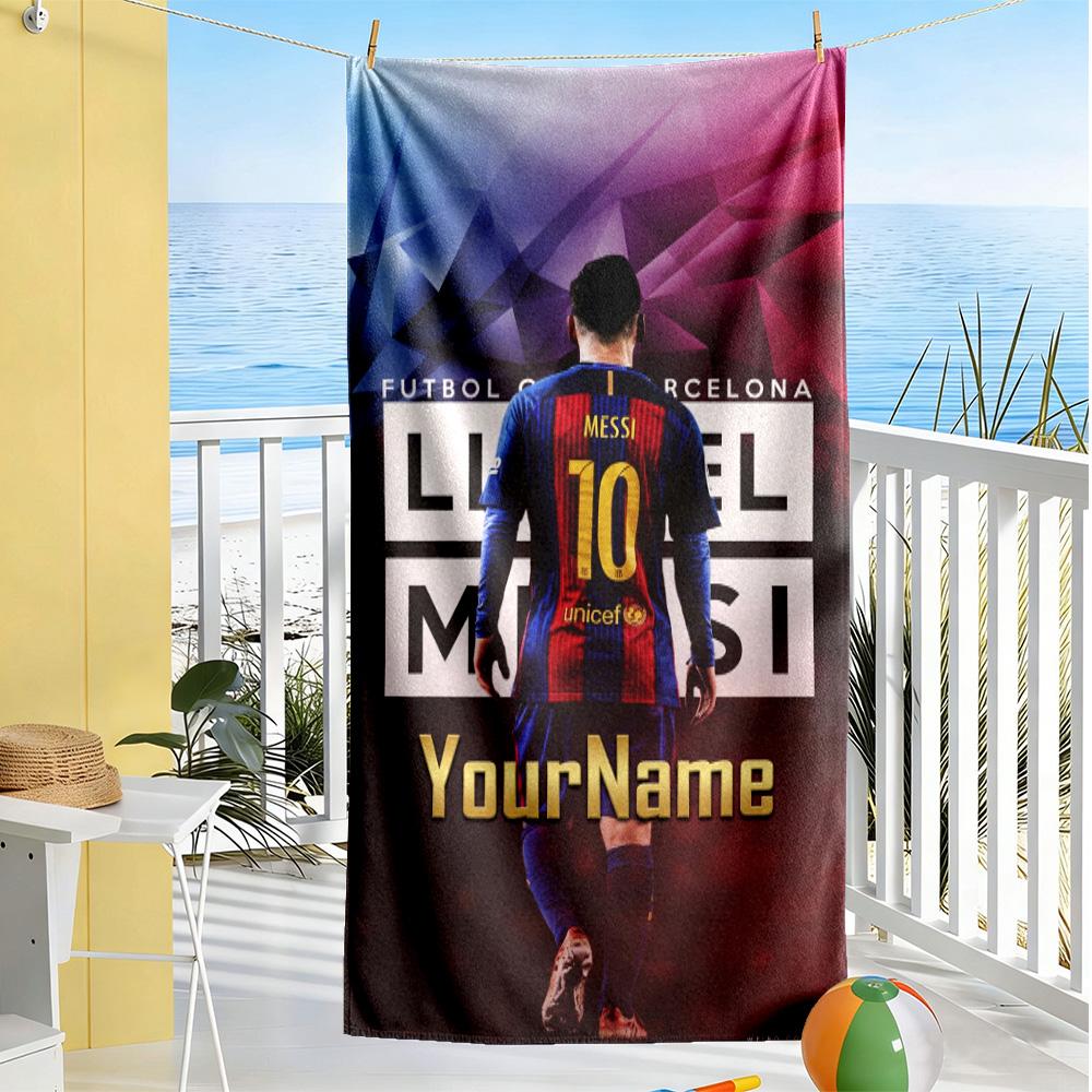 Messi Customized Name Beach Towel Super Soft Microfiber Quickdry Fabric Perfect for Traveling Yoga Camping and Swimming