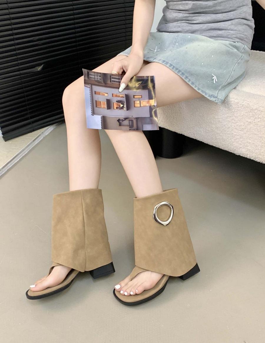 

Thick high-heeled cool boots women s summer 2025 new small toe retro trousers short boots niche Roman sandals 39 хаки